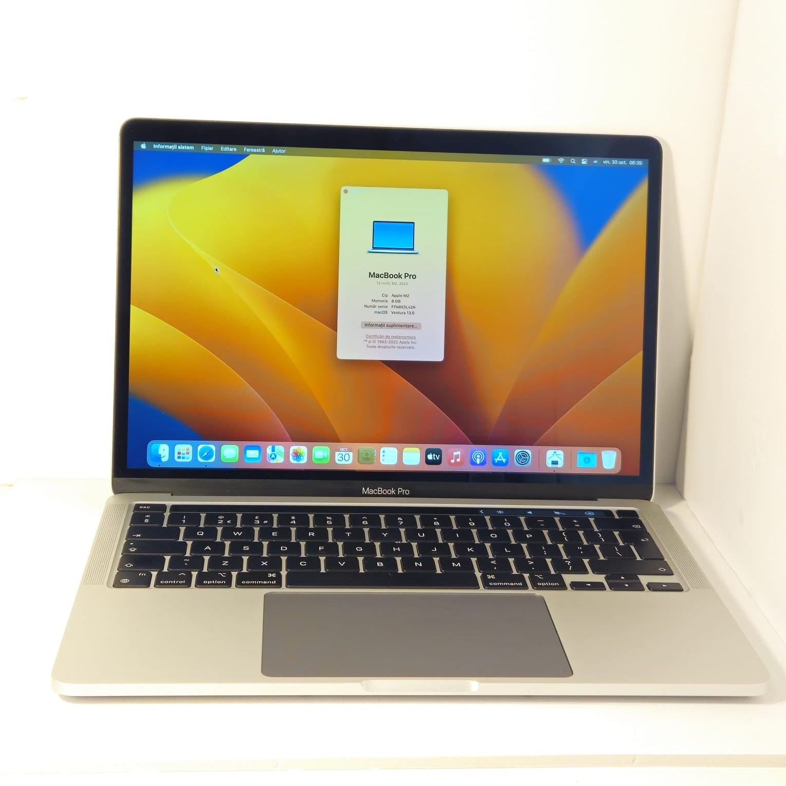 Apple MacBook Pro 13” M2 (2022) – 8GB RAM, SSD 256GB, Baterie 95%, 166 Cicluri