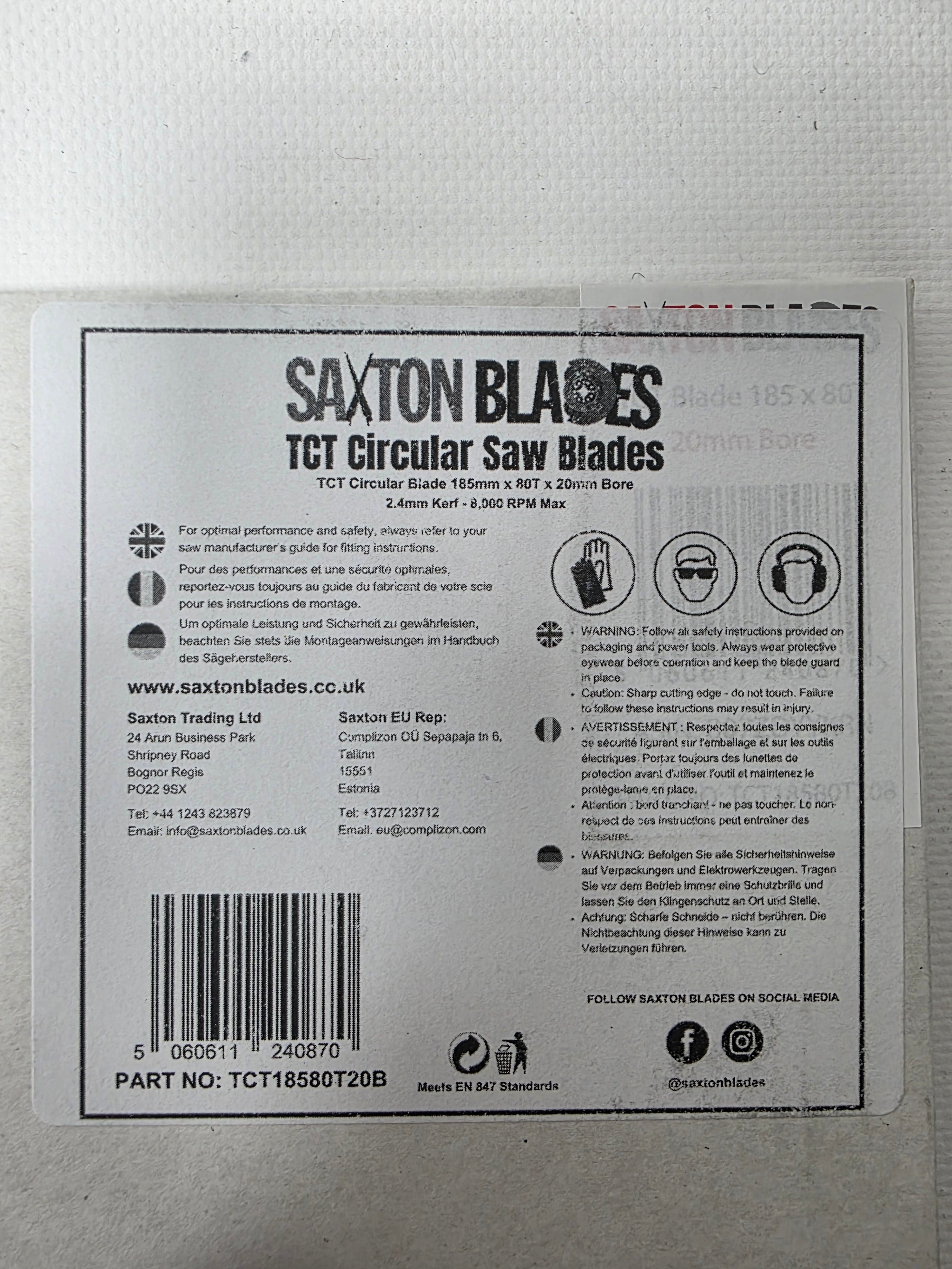 TCT Circular Blade 185mm x 80T x 20mm Bore