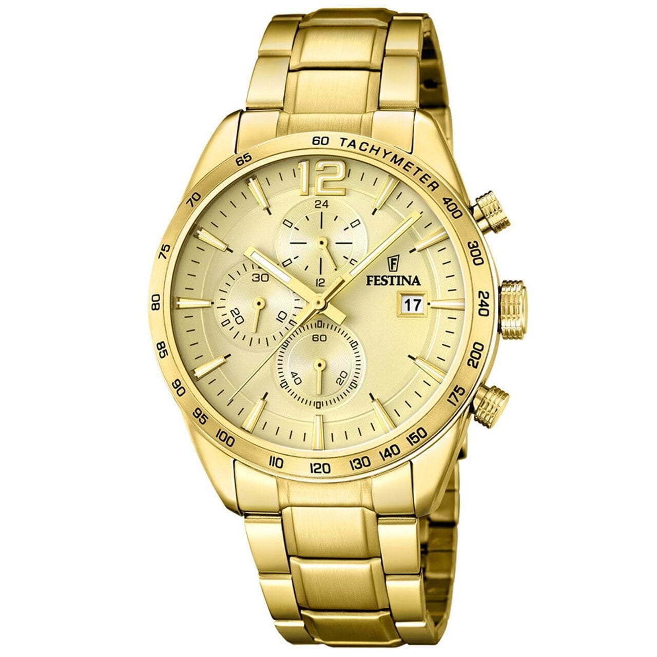 Ceas Festina F20266 – Auriu, Cadran Auriu, Cronograf, Brățară Metalică