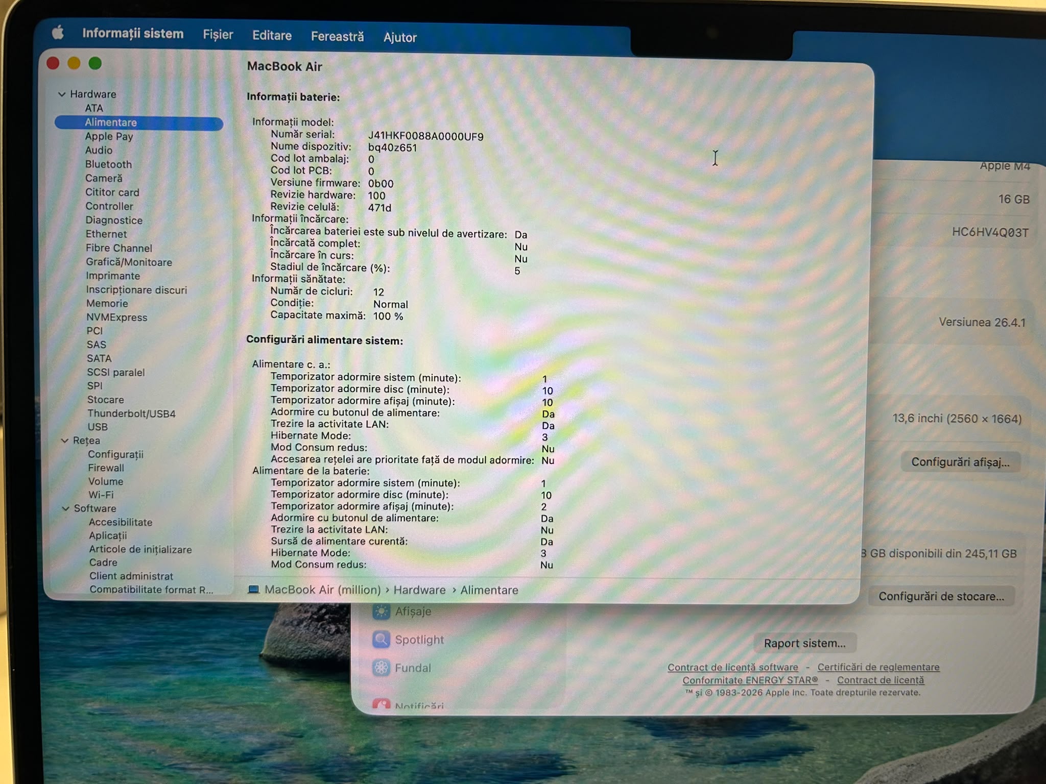 MacBook Air 13" Apple M4 16GB RAM / 256GB SSD – Baterie 100%, 12 Cicluri, Cu Încărcător