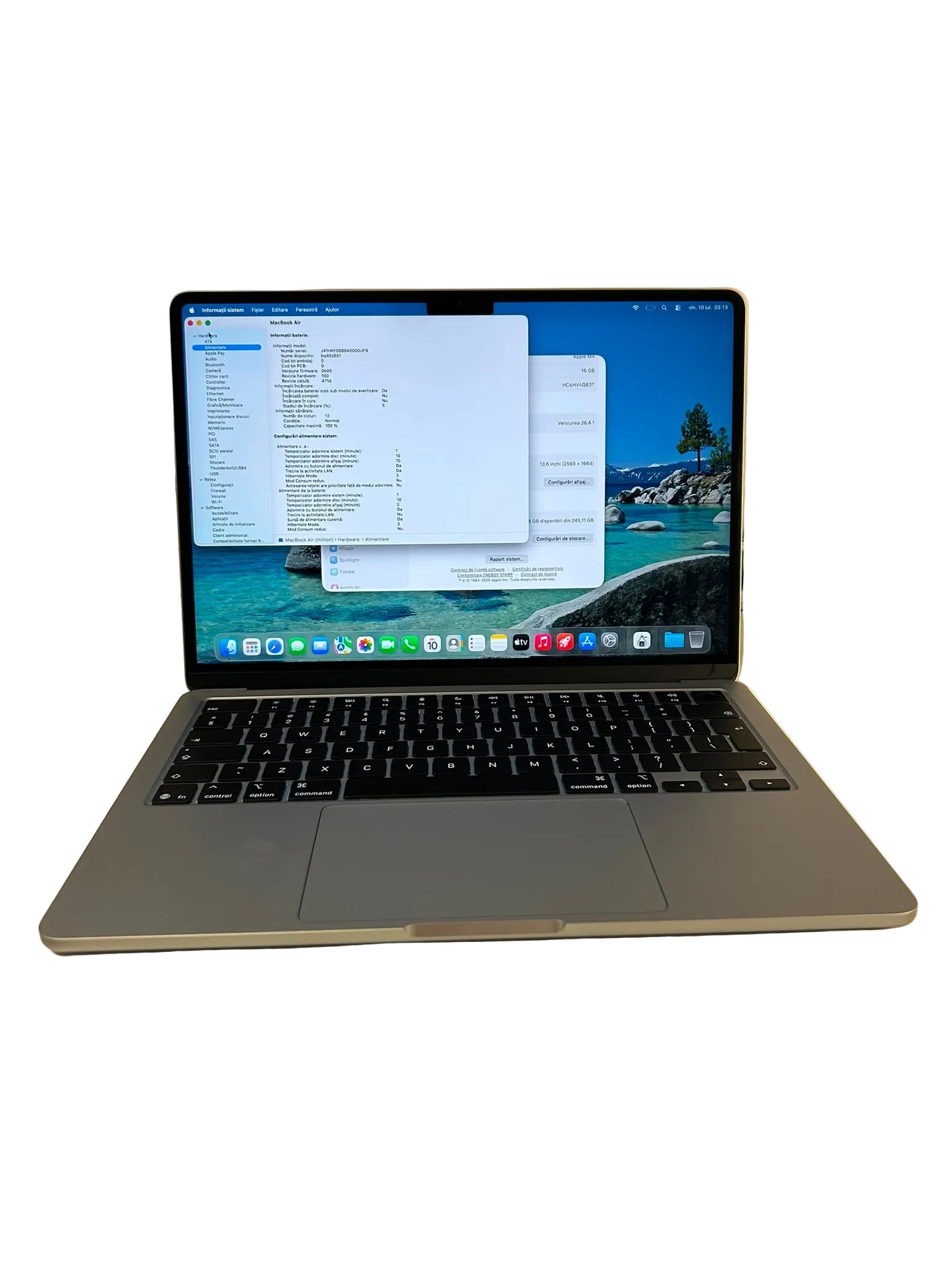 MacBook Air 13" Apple M4 16GB RAM / 256GB SSD – Baterie 100%, 12 Cicluri, Cu Încărcător
