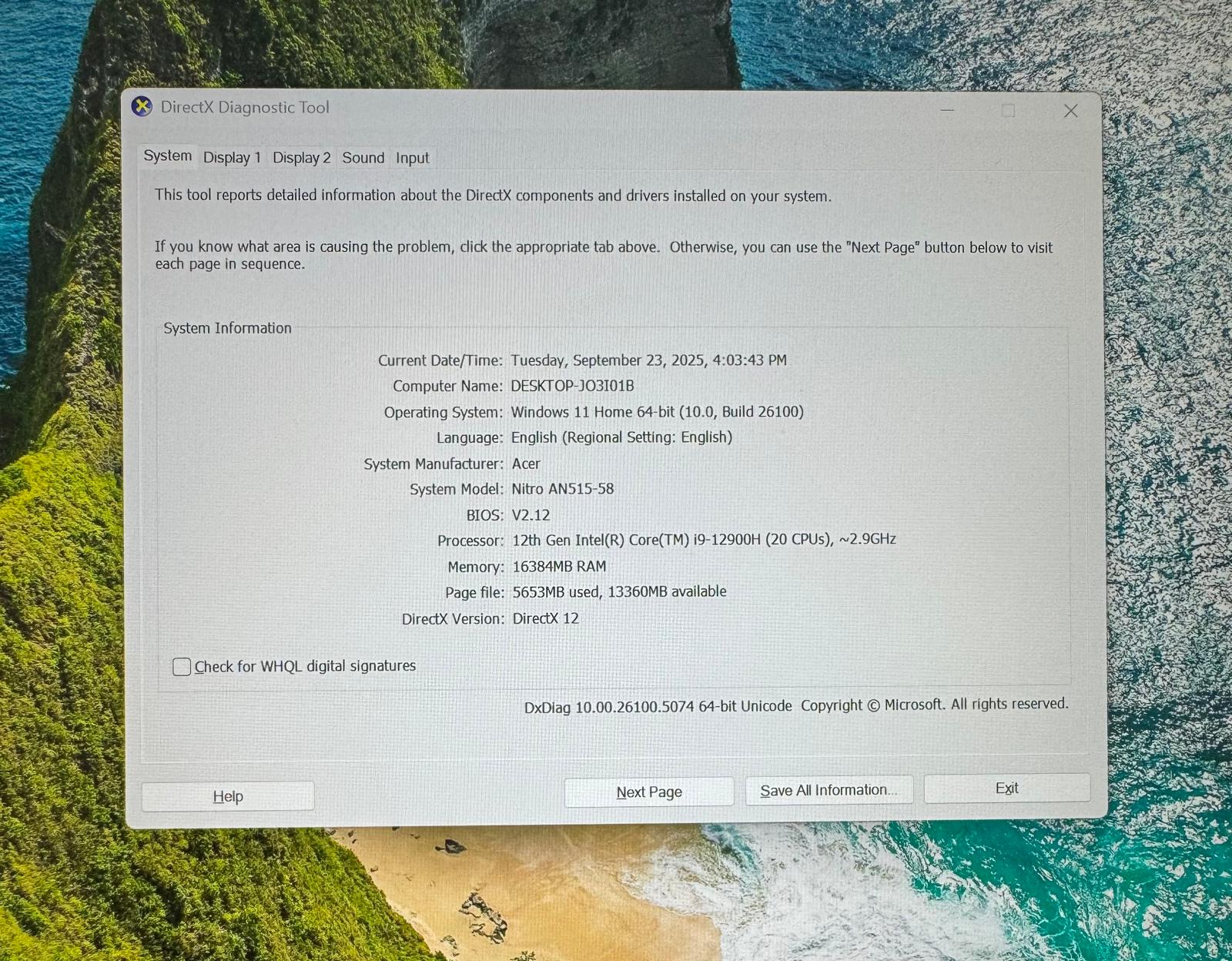 Acer Nitro 5 AN515-58-916W SSD 1TB