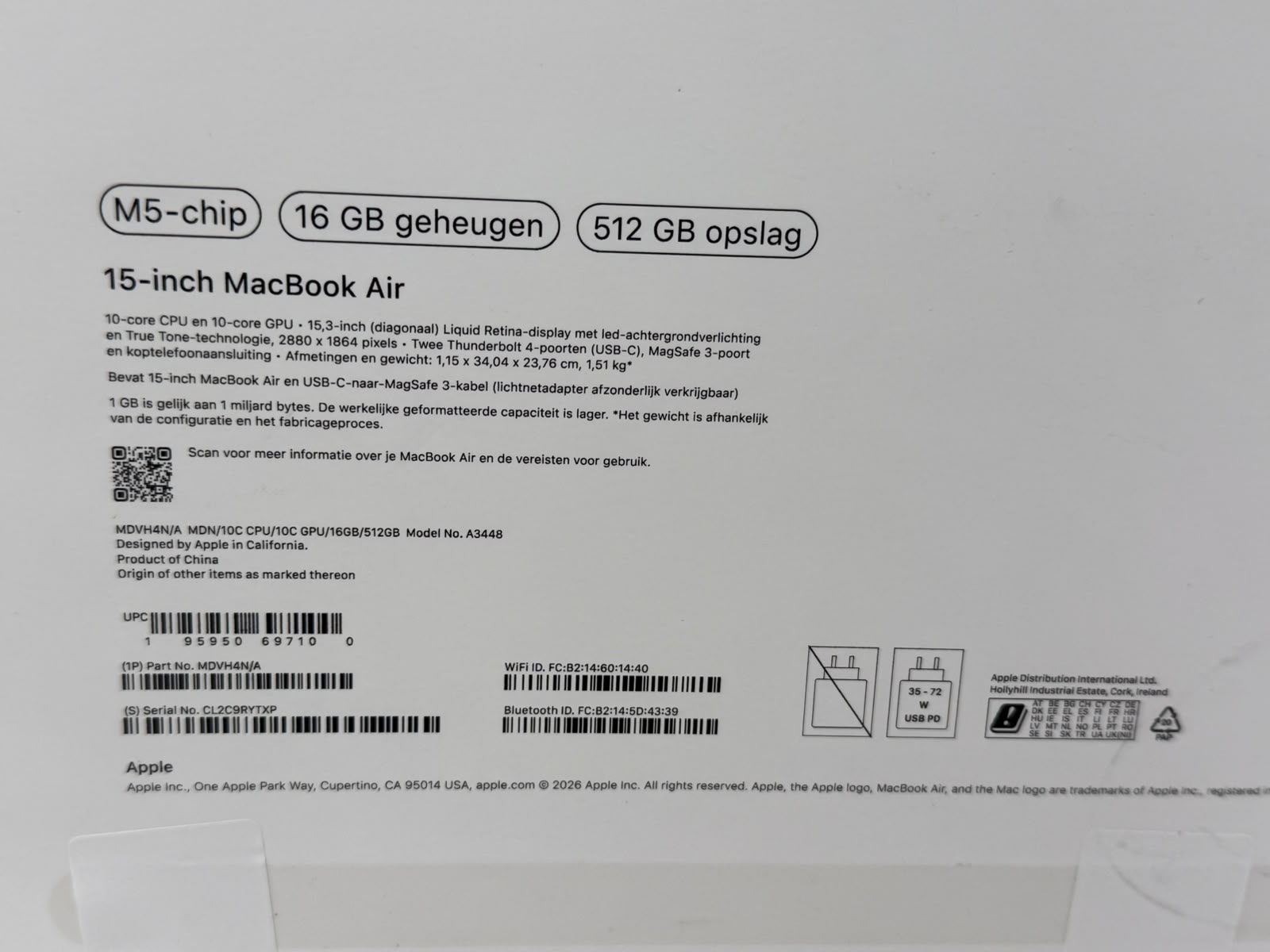 Laptop Apple MacBook Air 15,3”, M5, 16GB RAM, 512GB SSD, Liquid Retina