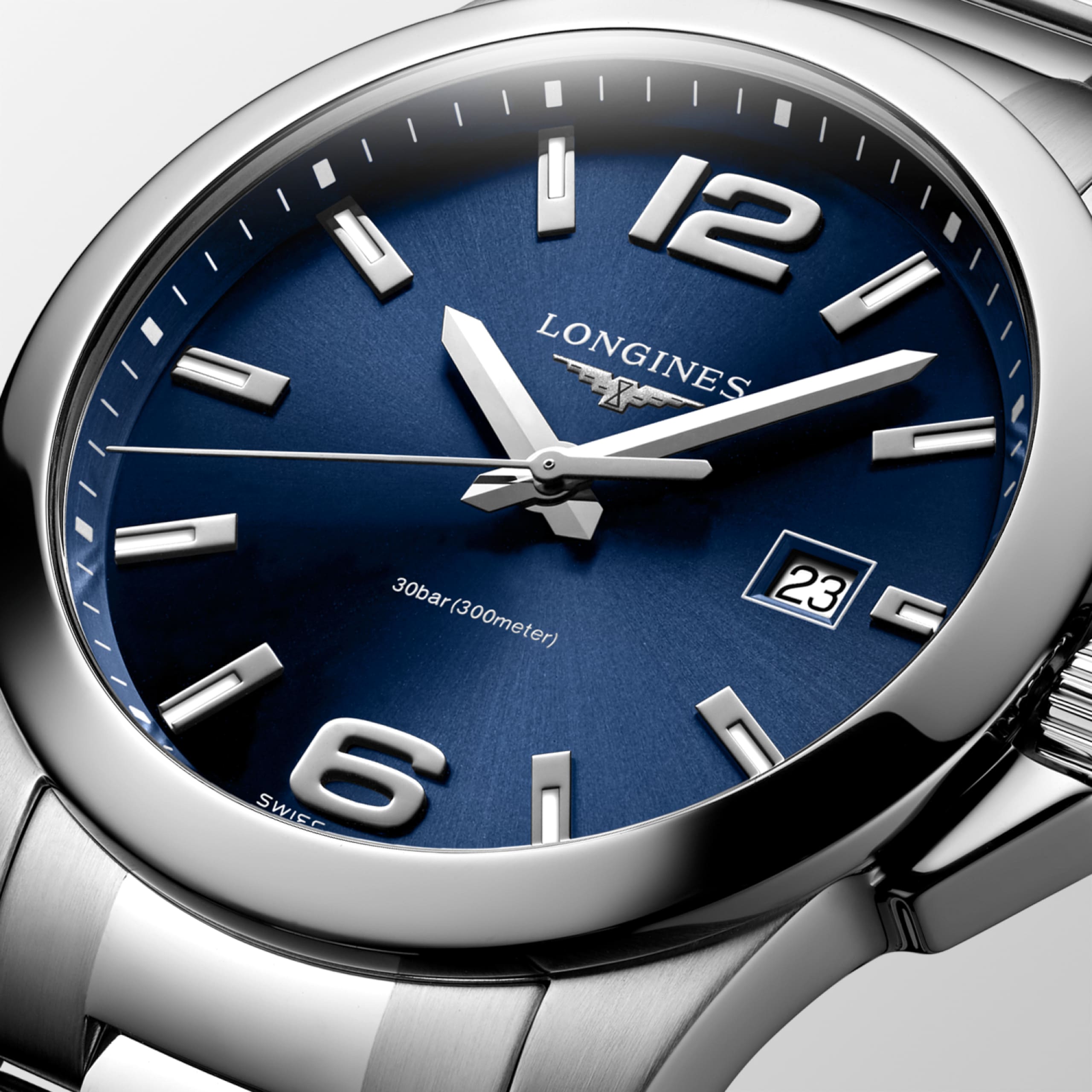 Ceas Longines Conquest L3.759.4.96.6, 41 mm, Sunray Blue, Quartz, Oțel Inoxidabil