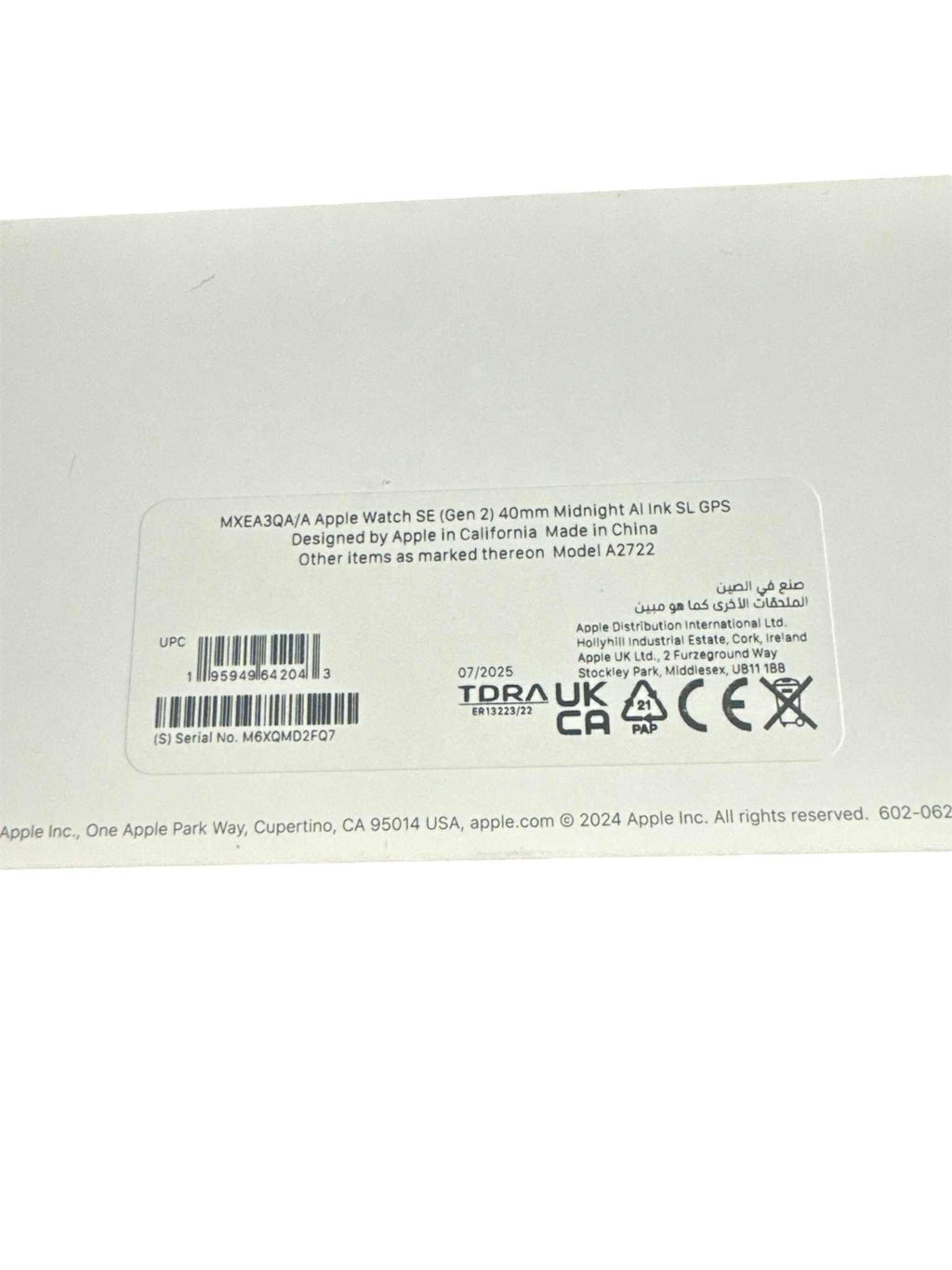 Apple Watch SE Gen 2 Midnight AL Ink SL GPS